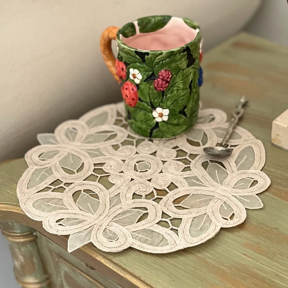 🆕 SET 2 Vintage Crystal Lace Round Doily | 9” Cutout Butterfly Design | NWT